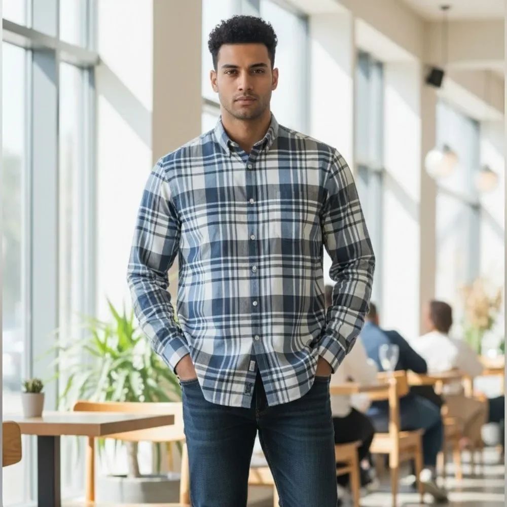 Kenneth Cole Large Pattern Blue Slim Fit Button Down Shirt 16 1/2